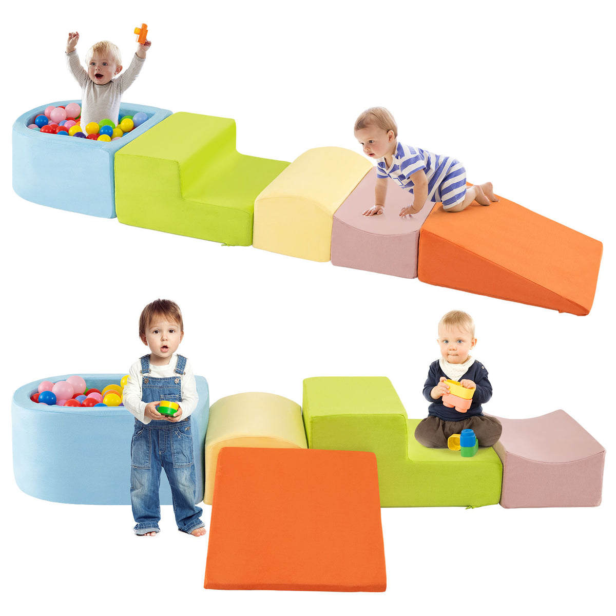 5-Piece Climb and Crawl Playset with Ball Pit for Kids-Multicolor