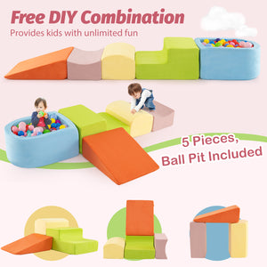 5-Piece Climb and Crawl Playset with Ball Pit for Kids-Multicolor