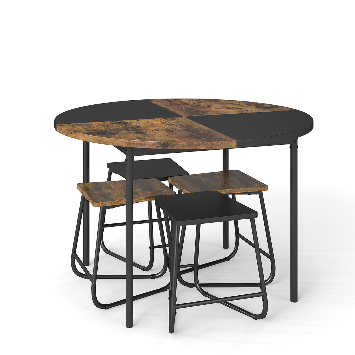 5-Piece Dining Set for 4 47 Inch Round  Kitchen Table and 4 Stools-Brown