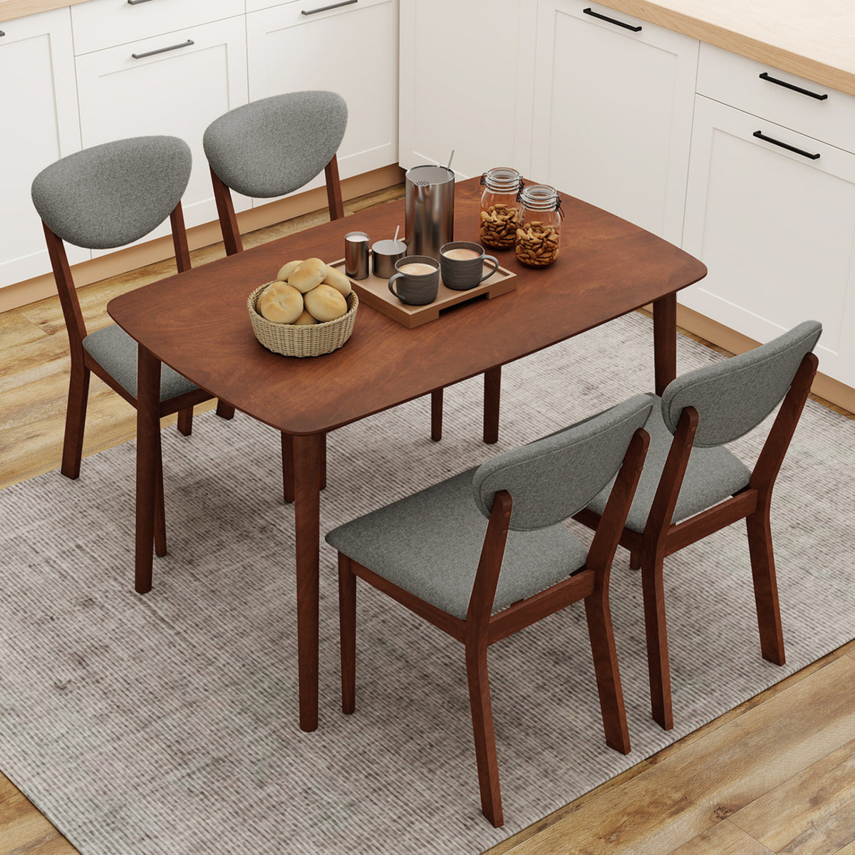 5-Piece Dining Set for 4 with Rectangular Table & Fabric Chairs for Living Room-Gray