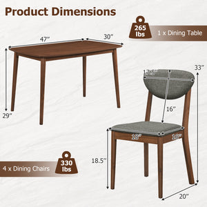 5-Piece Dining Set for 4 with Rectangular Table & Fabric Chairs for Living Room-Gray