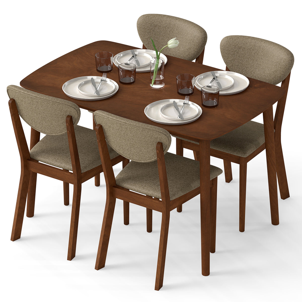 5-Piece Dining Set for 4 with Rectangular Table & Fabric Chairs for Living Room-Beige