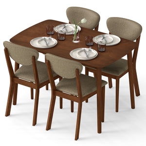 5-Piece Dining Set for 4 with Rectangular Table & Fabric Chairs for Living Room-Beige