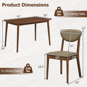 5-Piece Dining Set for 4 with Rectangular Table & Fabric Chairs for Living Room-Beige