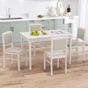 5-Piece Dining Set for 4 with Rubber Wood Legs for Small Dining Room-Beige
