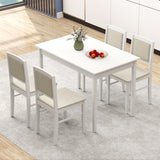 5-Piece Dining Set for 4 with Rubber Wood Legs for Small Dining Room-Beige