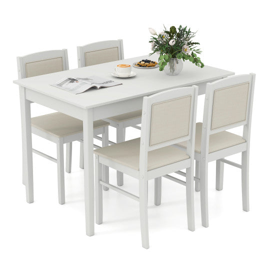 5-Piece Dining Set for 4 with Rubber Wood Legs for Small Dining Room-Beige
