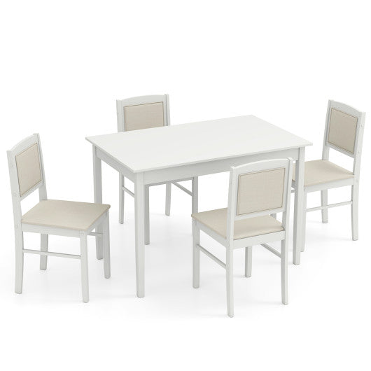 5-Piece Dining Set for 4 with Rubber Wood Legs for Small Dining Room-Beige