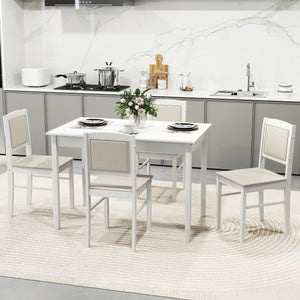 5-Piece Dining Set for 4 with Rubber Wood Legs for Small Dining Room-Beige