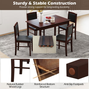 5-Piece Dining Set for 4 with Rubber Wood Legs for Small Dining Room-Brown