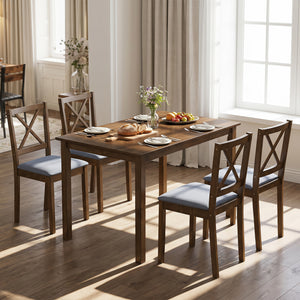 5-Piece Dining Set with Rectangular Table & Fabric Chairs for Small Space-Gray