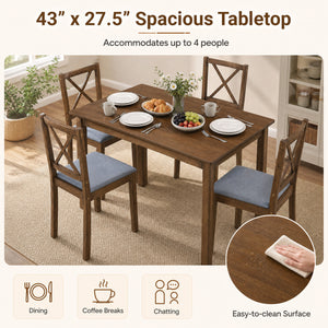 5-Piece Dining Set with Rectangular Table & Fabric Chairs for Small Space-Gray