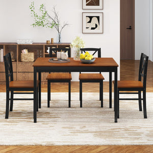 5 Piece Dining Table Set with Rectangular Kitchen Table and 4 Chairs for 4 People-Coffee