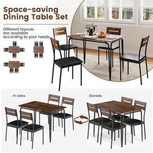 5-Piece Dining Table Set Industrial Rectangular Kitchen Table and 4 Armless Chairs-Rustic Brown