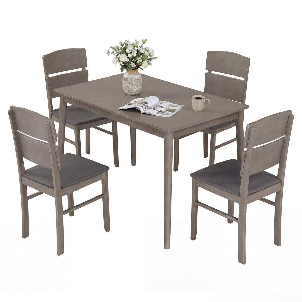 5-Piece Dining Table Set with High Curved Back for 4 People-Gray