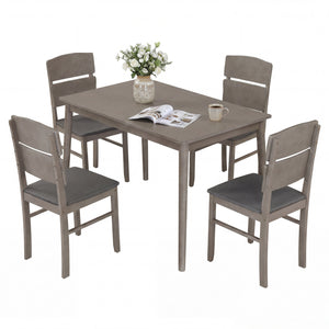 5-Piece Dining Table Set with High Curved Back for 4 People-Gray