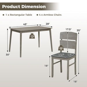 5-Piece Dining Table Set with High Curved Back for 4 People-Gray