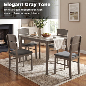 5-Piece Dining Table Set with High Curved Back for 4 People-Gray