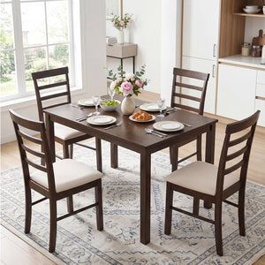 5-Piece Dining Table Set for 4 with Upholstered Chairs for Small Space and Dining Room-Brown