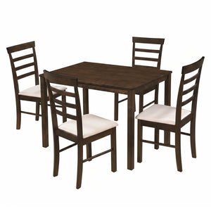 5-Piece Dining Table Set for 4 with Upholstered Chairs for Small Space and Dining Room-Brown