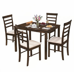 5-Piece Dining Table Set for 4 with Upholstered Chairs for Small Space and Dining Room-Brown