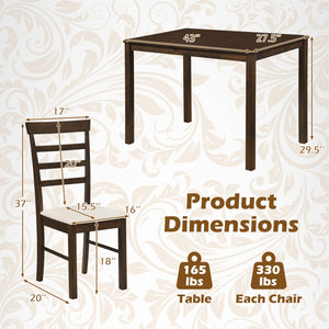 5-Piece Dining Table Set for 4 with Upholstered Chairs for Small Space and Dining Room-Brown