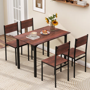 5 Piece Dining Table Set Industrial Style Kitchen Table and Chairs for 4-Walnut