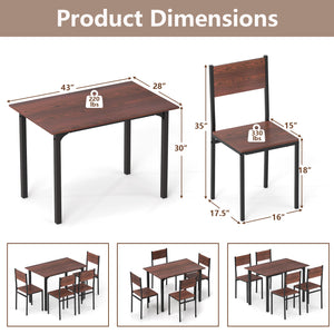 5 Piece Dining Table Set Industrial Style Kitchen Table and Chairs for 4-Walnut
