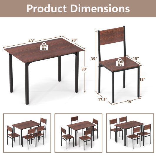 5 Piece Dining Table Set Industrial Style Kitchen Table and Chairs for 4-Walnut