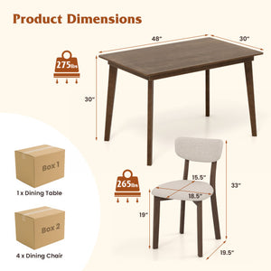 5-Piece Dining Table Set for 4 with Rubber Wood Frame and Padded Set-Brown