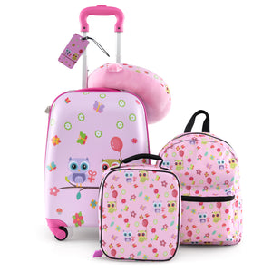 5 Piece Kids Luggage Set with Backpack  Neck Pillow  Name Tag  Lunch Bag-Pink