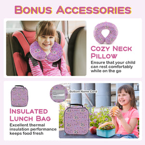 5 Piece Kids Luggage Set with Backpack  Neck Pillow  Name Tag  Lunch Bag-Hot Pink