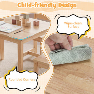 5-Piece Kids Table and Chairs Set Solid Rubber Wood Toddler Activity Table-Natural