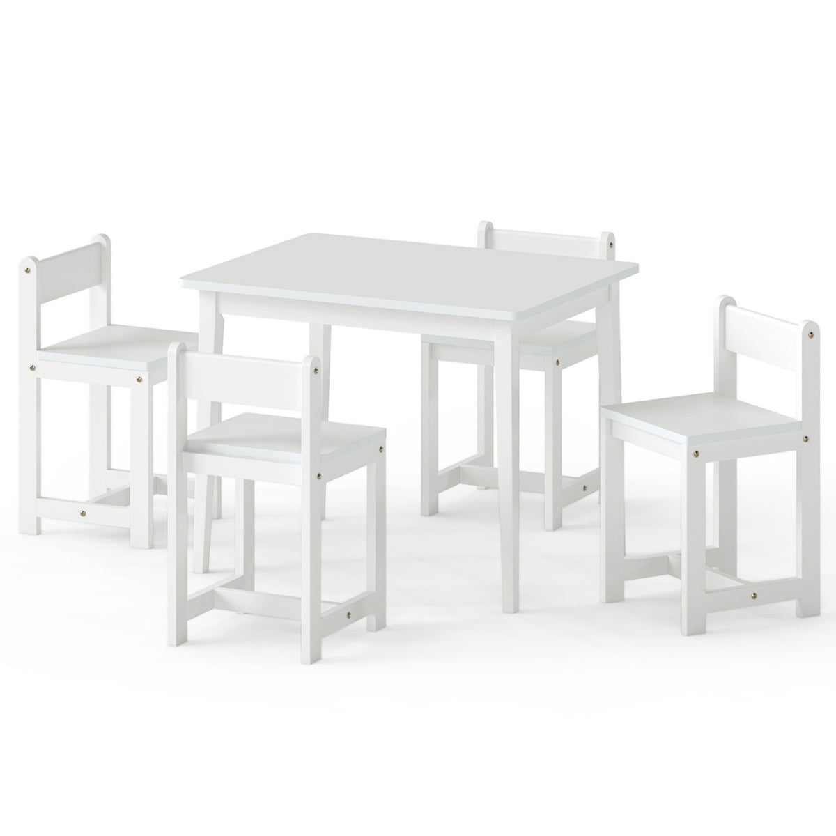 5-Piece Kids Table and Chairs Set Solid Rubber Wood Toddler Activity Table-White
