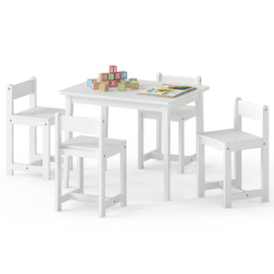 5-Piece Kids Table and Chairs Set Solid Rubber Wood Toddler Activity Table-White