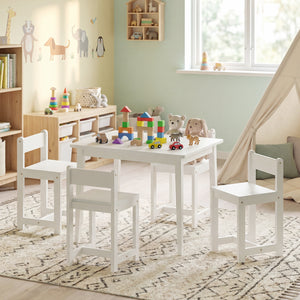5-Piece Kids Table and Chairs Set Solid Rubber Wood Toddler Activity Table-White