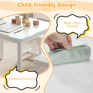 5-Piece Kids Table and Chairs Set Solid Rubber Wood Toddler Activity Table-White