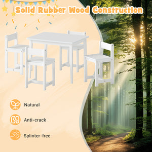 5-Piece Kids Table and Chairs Set Solid Rubber Wood Toddler Activity Table-White