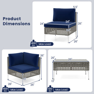 5 Piece Outdoor Furniture Set Patio Rattan Chairs with Tempered Glass Coffee Table-Navy