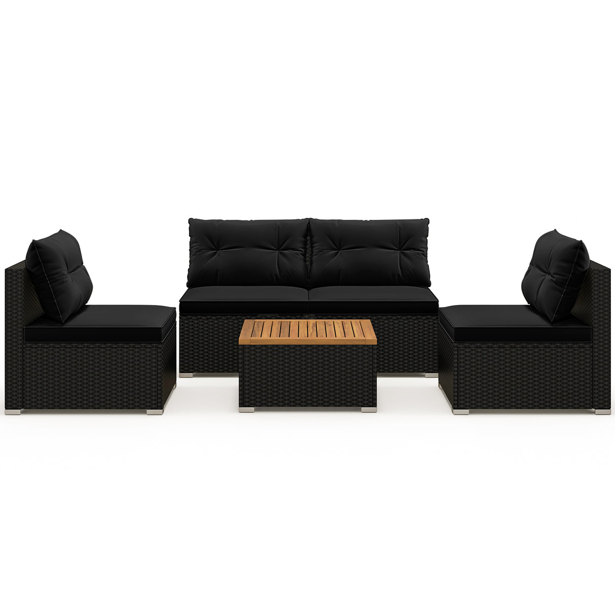 5 Piece Outdoor Furniture Set with Solid Tabletop and Soft Cushions-Black
