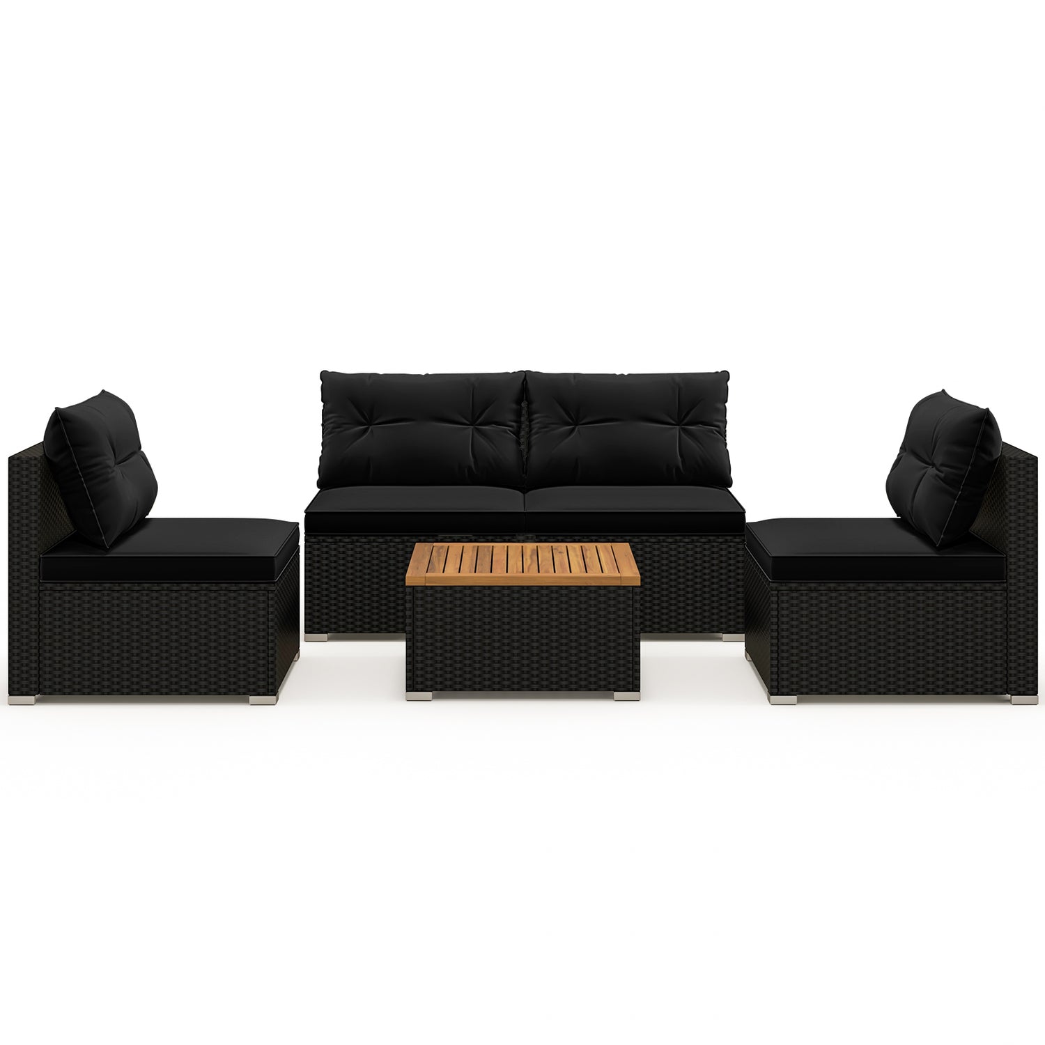 5 Piece Outdoor Furniture Set with Solid Tabletop and Soft Cushions-Black