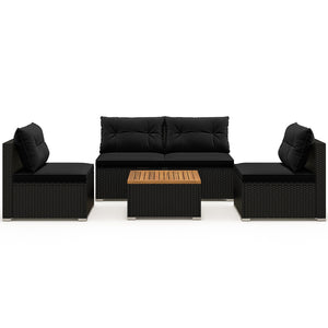 5 Piece Outdoor Furniture Set with Solid Tabletop and Soft Cushions-Black