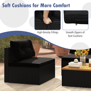 5 Piece Outdoor Furniture Set with Solid Tabletop and Soft Cushions-Black