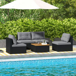 5 Piece Outdoor Furniture Set with Solid Tabletop and Soft Cushions-Gray