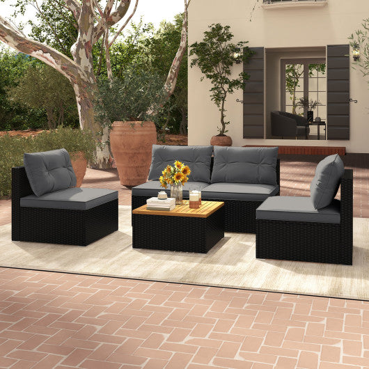 5 Piece Outdoor Furniture Set with Solid Tabletop and Soft Cushions-Gray