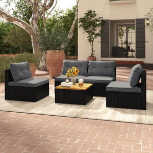 5 Piece Outdoor Furniture Set with Solid Tabletop and Soft Cushions-Gray