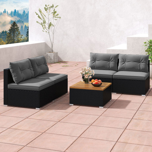 5 Piece Outdoor Furniture Set with Solid Tabletop and Soft Cushions-Gray