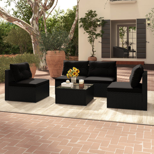 5-Piece Outdoor Patio Furniture Set with Cushions and Coffee Table-Black