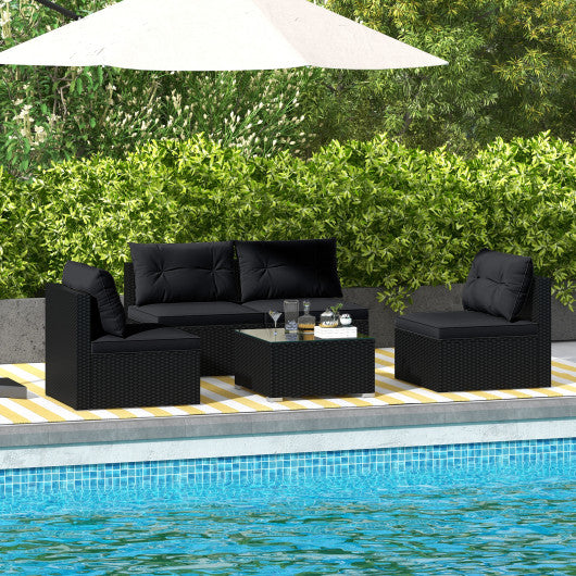 5-Piece Outdoor Patio Furniture Set with Cushions and Coffee Table-Black