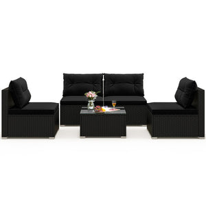 5-Piece Outdoor Patio Furniture Set with Cushions and Coffee Table-Black